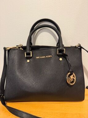 Michael Kors Navy Saffiano Satchel with Gold Hardware
